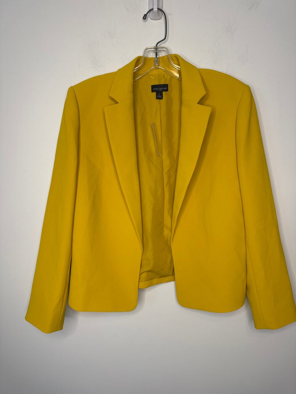 Ann Taylor Open Front Cropped Blazer Lemon Curry Yellow Small Jacket Career S